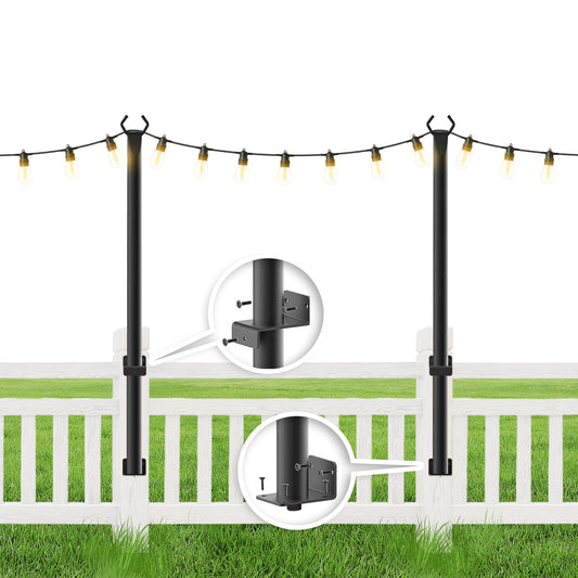 Lotalot String Light Poles-2 Pack 4Ft String Light Poles for Outside String Lights,Outdoor Light Poles with Fork,Metal Poles Stand for Patio,Backyard,Deck
